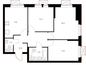 ЖК «Оранж парк», планировка 3-комнатной квартиры, 64.40 м²