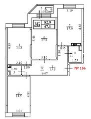 ЖК «Аврора (Химки)», планировка 3-комнатной квартиры, 82.99 м²