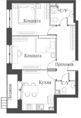 ЖК «Аквилон Митино», планировка 2-комнатной квартиры, 51.90 м²