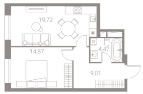 ЖК «LIFE-Варшавская», планировка 1-комнатной квартиры, 48.07 м²