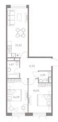 ЖК «LIFE-Варшавская», планировка 2-комнатной квартиры, 76.81 м²