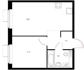 ЖК «Зеленый парк», планировка 1-комнатной квартиры, 39.40 м²