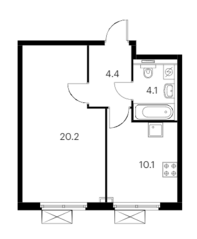 ЖК «Столичные поляны», планировка 1-комнатной квартиры, 38.80 м²
