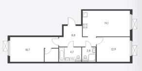 ЖК «Столичные поляны», планировка 2-комнатной квартиры, 66.30 м²