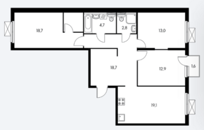 ЖК «Столичные поляны», планировка 3-комнатной квартиры, 89.40 м²
