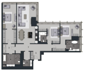 МФК «Neva Towers», планировка 4-комнатной квартиры, 209.70 м²