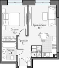ЖК «Достижение», планировка 1-комнатной квартиры, 44.70 м²