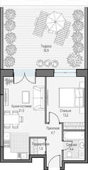 ЖК «Достижение», планировка 1-комнатной квартиры, 56.20 м²