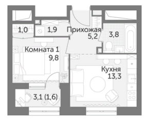 ЖК «Режиссер», планировка 1-комнатной квартиры, 36.60 м²