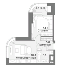 ЖК «Режиссер», планировка 1-комнатной квартиры, 45.20 м²