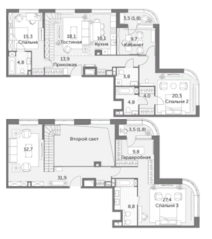 ЖК «Режиссер», планировка 5-комнатной квартиры, 186.30 м²