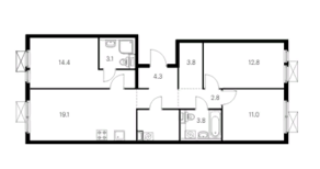 ЖК «Середневский лес», планировка 3-комнатной квартиры, 80.90 м²