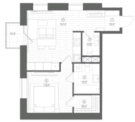 Апарт-отель «Королева, 13», планировка 1-комнатной квартиры, 41.70 м²