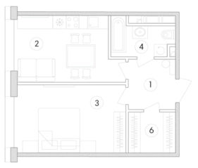 ЖК «Сенатор», планировка 1-комнатной квартиры, 44.30 м²